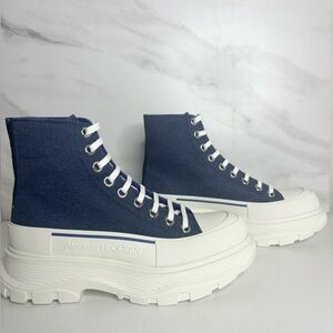 ALEXANDER MCQUEEN Women’s Denim Blue High Top Tread Slick Boot